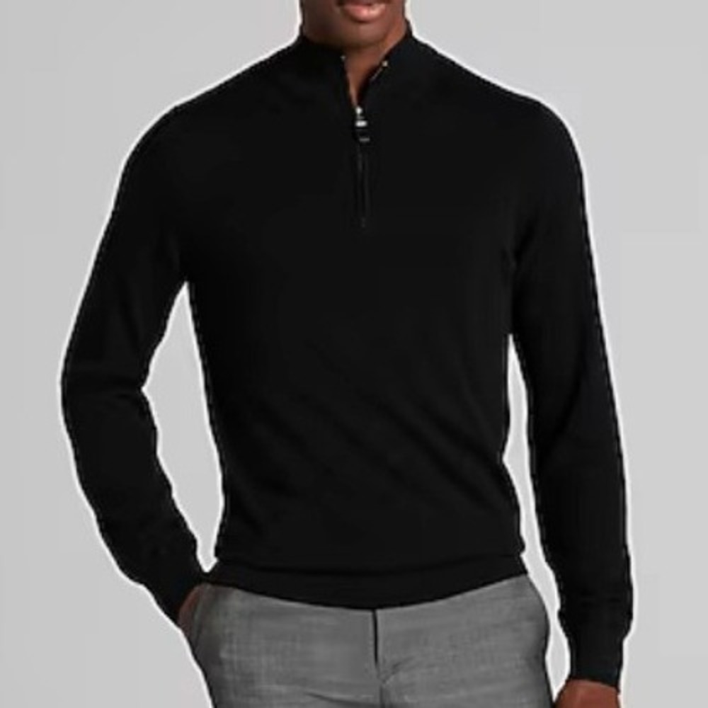 Jos A Bank Pima Cotton Black Quarter Zip Sweater 2X Office Normcore Preppy Light